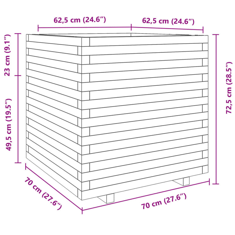 vidaXL viaszbarna tömör fenyőfa kerti virágláda 70 x 70 x 72,5 cm