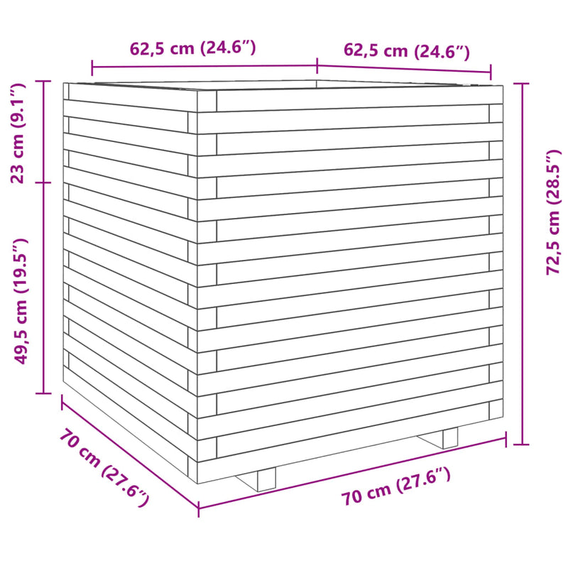 vidaXL impregnált fenyőfa kerti virágláda 70 x 70 x 72,5 cm