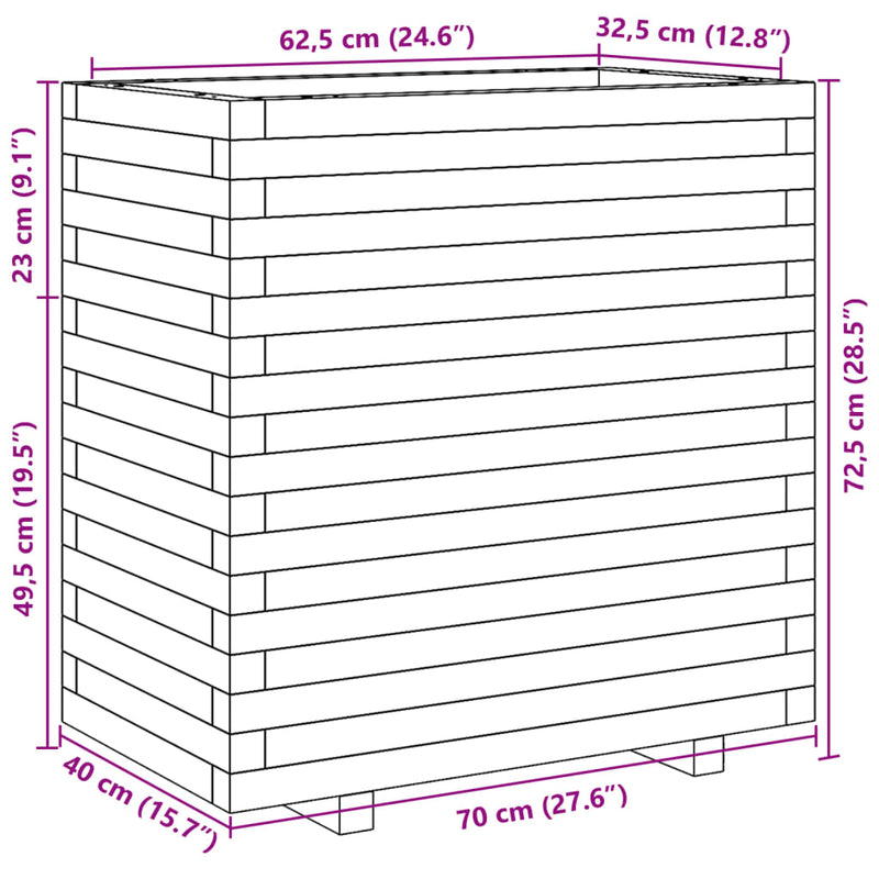 vidaXL viaszbarna tömör fenyőfa kerti virágláda 70x40x72,5 cm