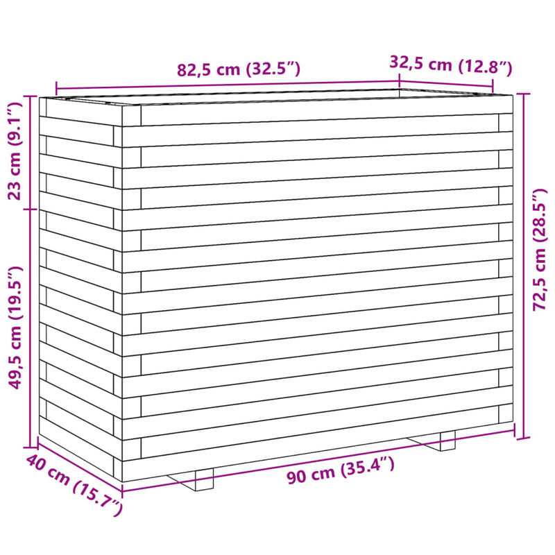 vidaXL tömör fenyőfa kerti virágtartó 90x40x72,5 cm