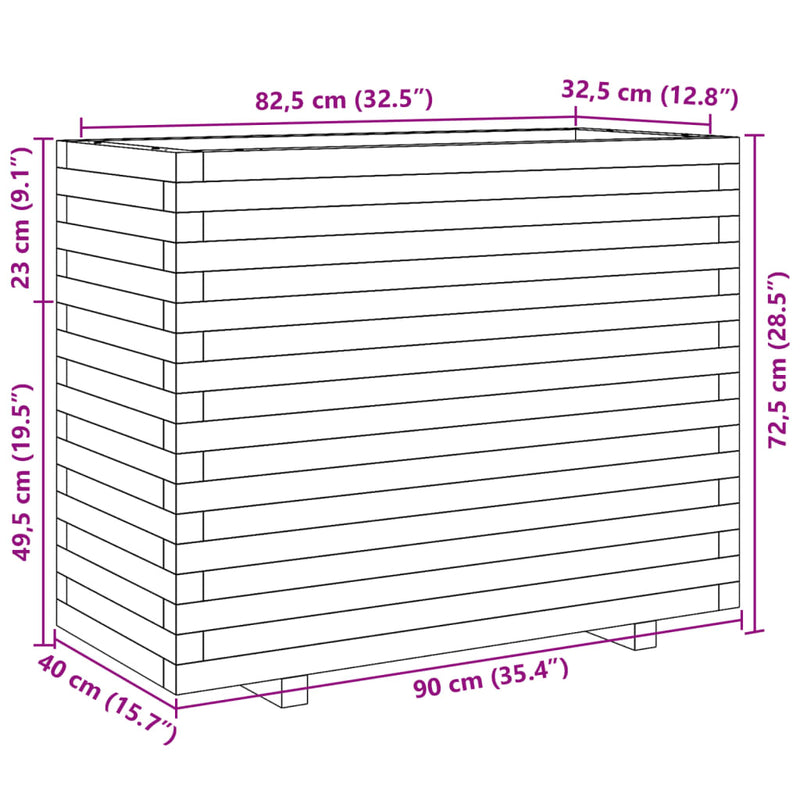 vidaXL viaszbarna tömör fenyőfa kerti virágláda 90x40x72,5 cm