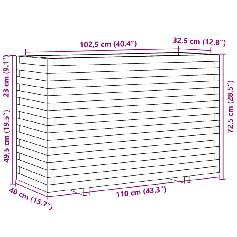 vidaXL viaszbarna tömör fenyőfa kerti virágláda 110x40x72,5 cm