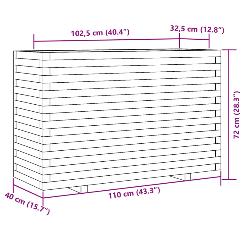 vidaXL viaszbarna tömör fenyőfa kerti virágláda 110x40x72 cm