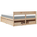 vidaXL tömör fenyőfa ágykeret fiókokkal és matraccal 160 x 200 cm