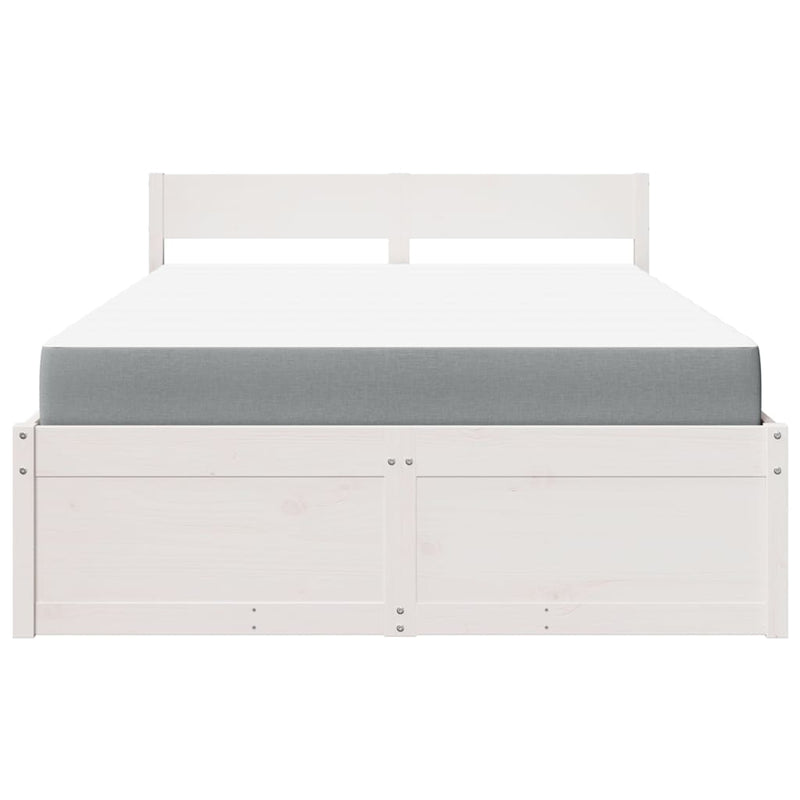 vidaXL fehér tömör fenyőfa ágy fiókokkal és matraccal 140 x 190 cm