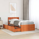 vidaXL viaszbarna tömör fenyőfa ágy fiókokkal és matraccal 90 x 190 cm