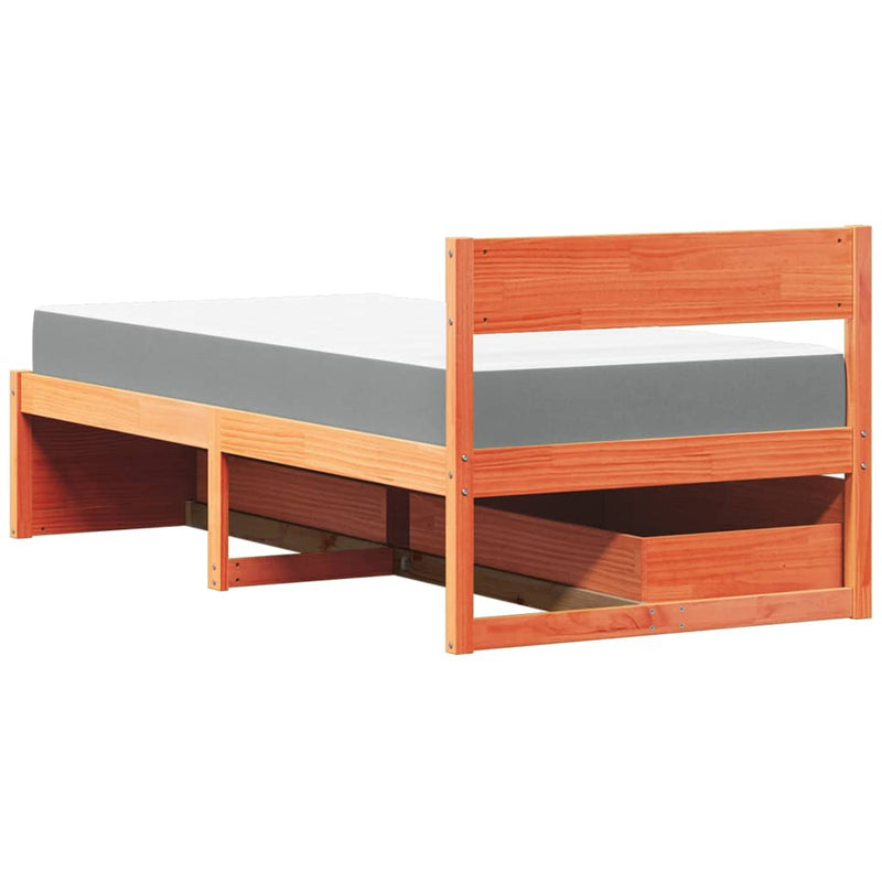 vidaXL viaszbarna tömör fenyőfa ágy fiókokkal és matraccal 90 x 190 cm