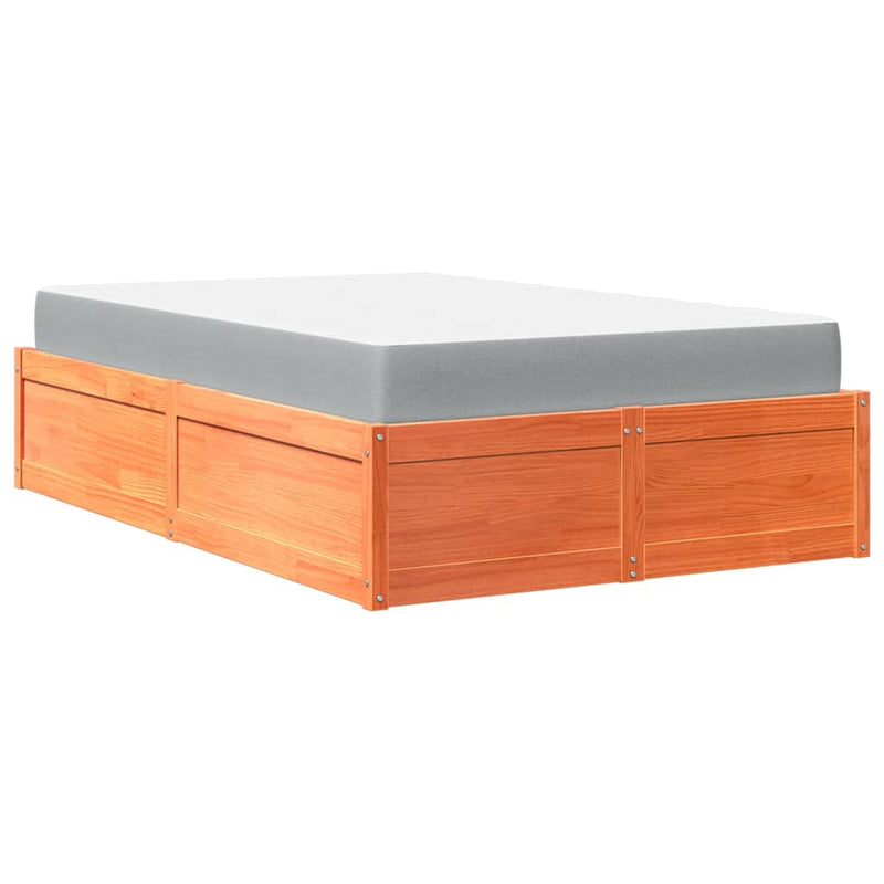 vidaXL viaszbarna tömör fenyőfa ágy matraccal 140 x 190 cm