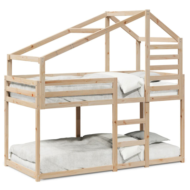 vidaXL fehér tömör fenyőfa ágy emelettel és tetővel 75 x 190 cm