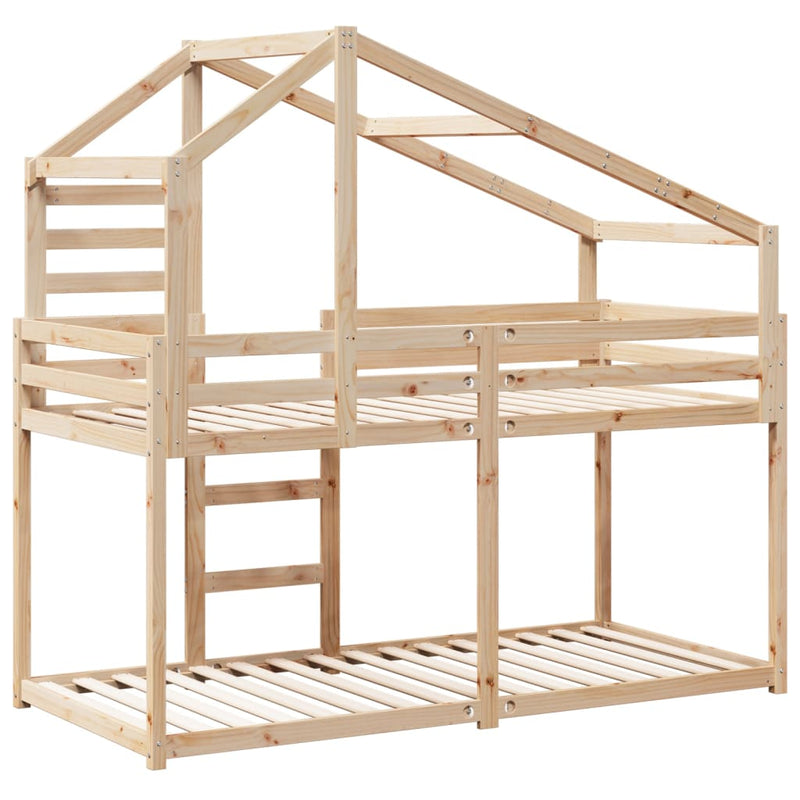 vidaXL fehér tömör fenyőfa ágy emelettel és tetővel 75 x 190 cm