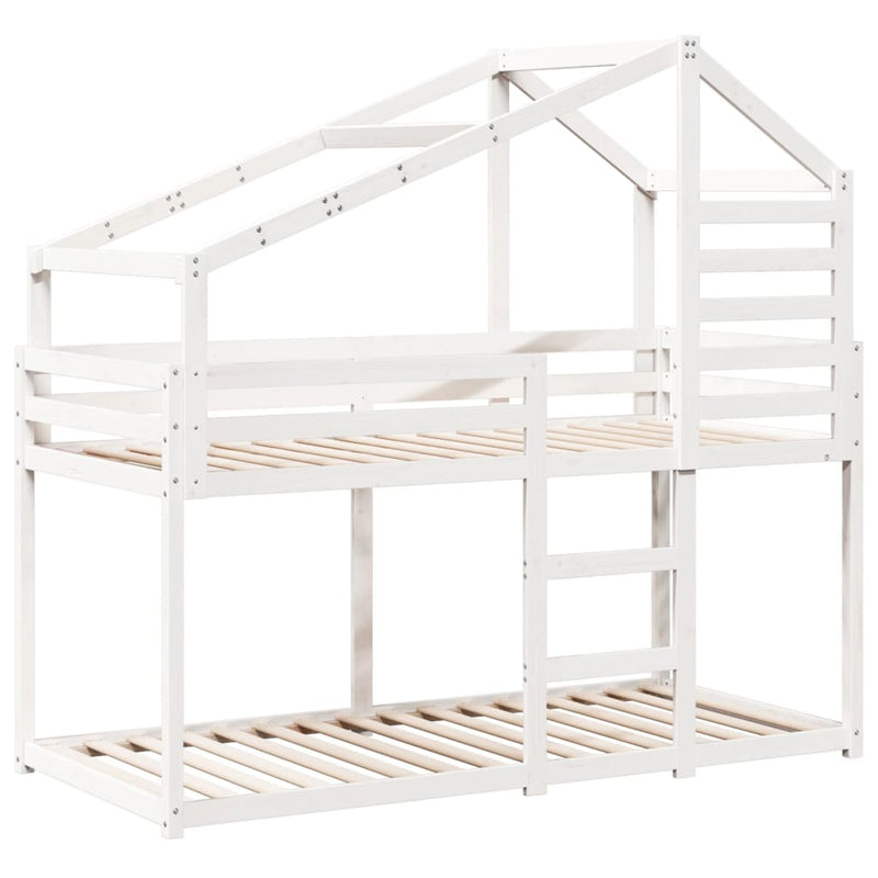 vidaXL fehér tömör fenyőfa ágy emelettel és tetővel 75 x 190 cm