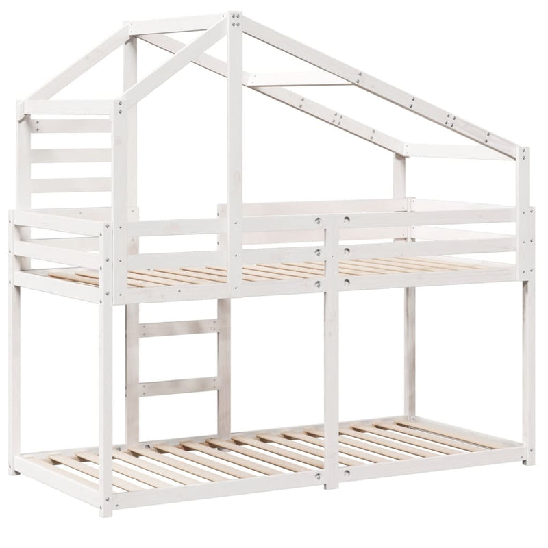 vidaXL fehér tömör fenyőfa ágy emelettel és tetővel 75 x 190 cm