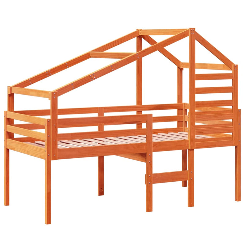 vidaXL viaszbarna tömör fenyőfa magasított ágy tetővel 90 x 200 cm