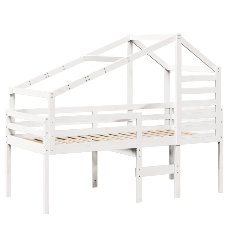 vidaXL fehér tömör fenyőfa magasított ágy tetővel 90 x 190 cm