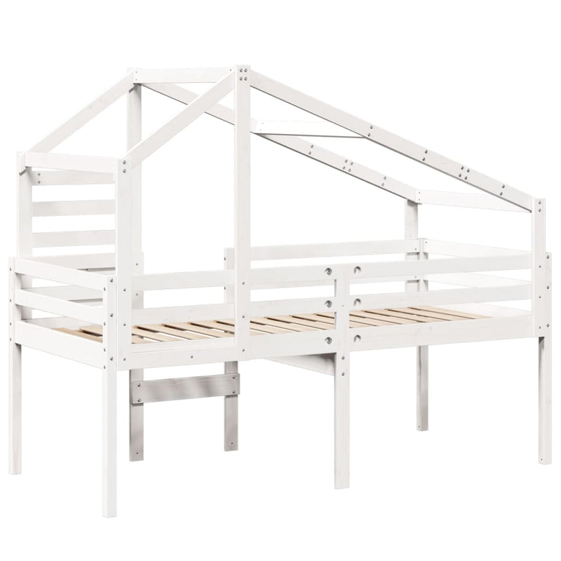 vidaXL fehér tömör fenyőfa magasított ágy tetővel 90 x 190 cm