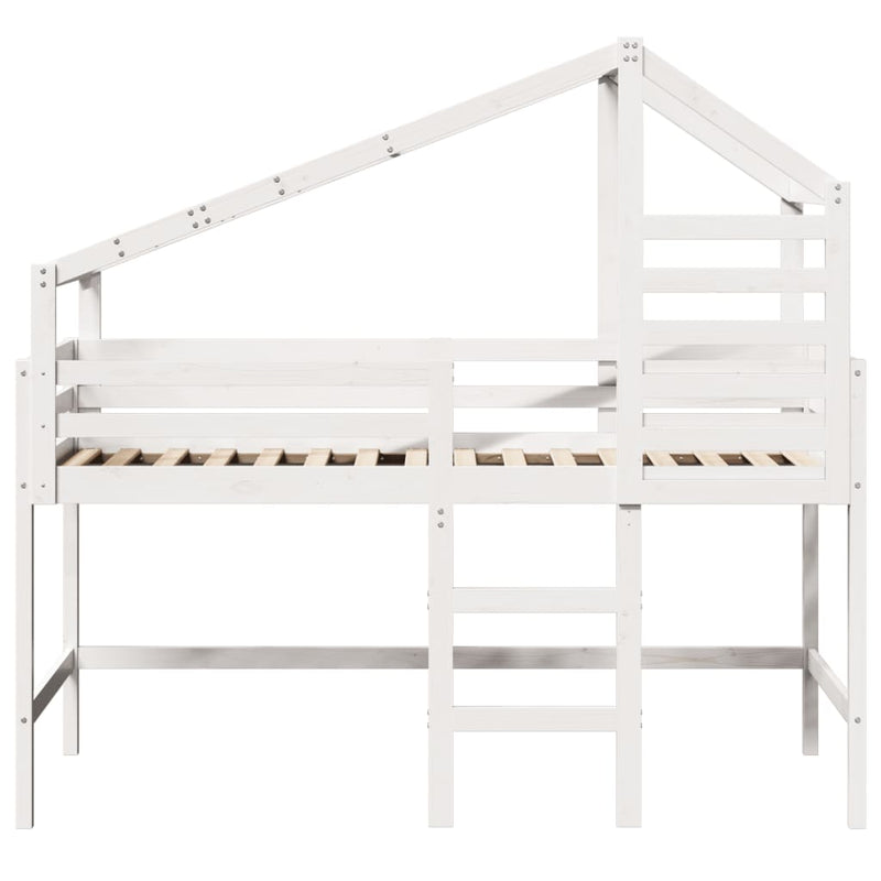 vidaXL fehér tömör fenyőfa galériaágy létrával és tetővel 90 x 190 cm