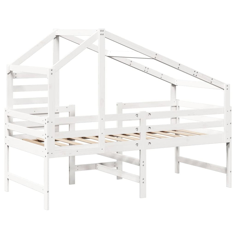 vidaXL fehér tömör fenyőfa galériaágy létrával és tetővel 90 x 190 cm