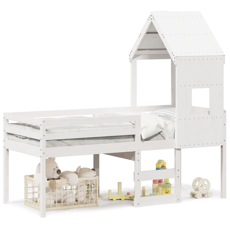 vidaXL fehér tömör fenyőfa magasított ágy tetővel 80 x 200 cm