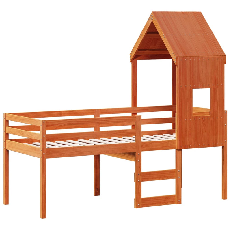 vidaXL viaszbarna tömör fenyőfa magasított ágy tetővel 90 x 200 cm