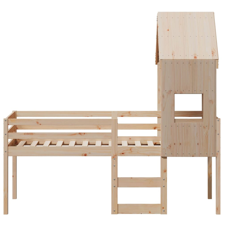 vidaXL tömör fenyőfa magasított ágy tetővel 90 x 190 cm