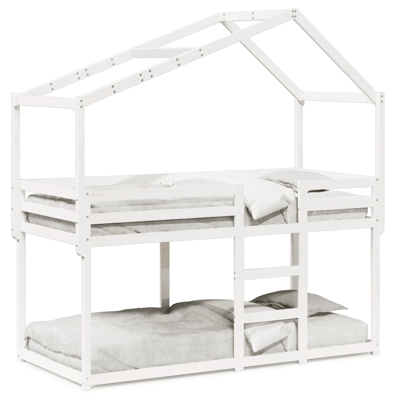 vidaXL fehér tömör fenyőfa ágy emelettel és tetővel 75 x 190 cm
