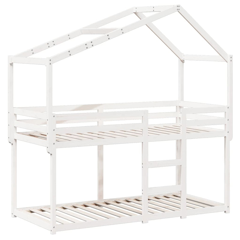 vidaXL fehér tömör fenyőfa ágy emelettel és tetővel 75 x 190 cm