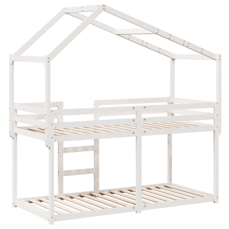 vidaXL fehér tömör fenyőfa ágy emelettel és tetővel 75 x 190 cm