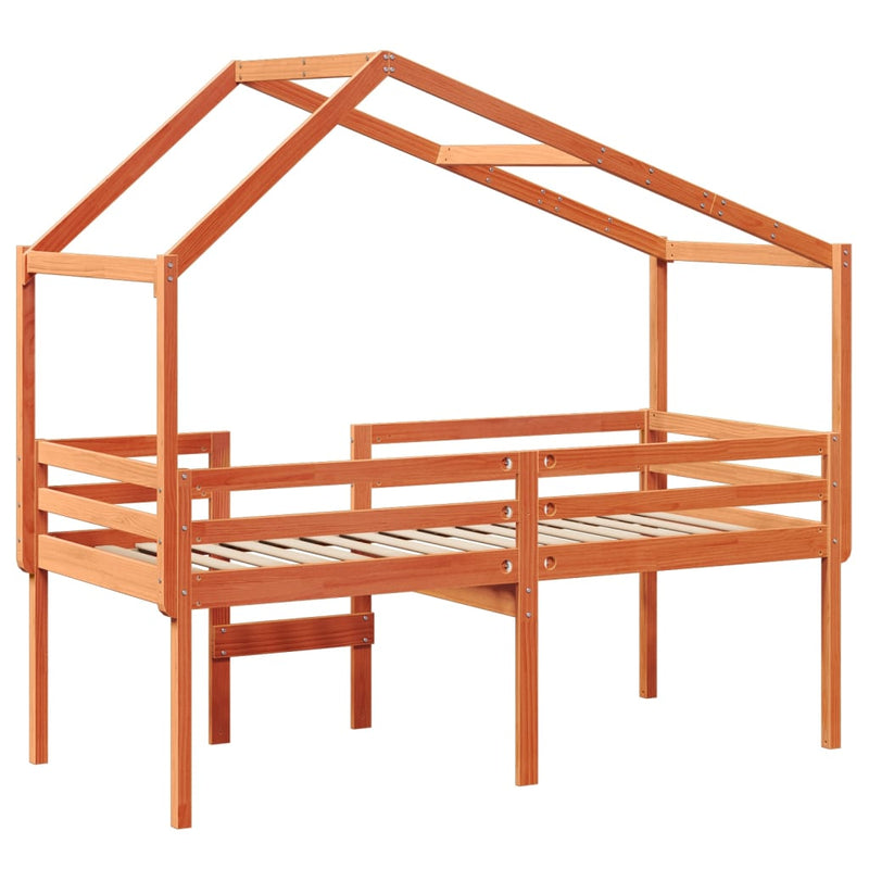 vidaXL viaszbarna tömör fenyőfa magasított ágy tetővel 80 x 200 cm