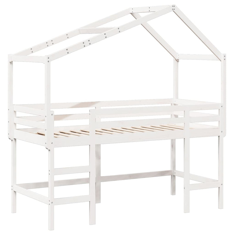 vidaXL fehér tömör fenyőfa galériaágy létrával és tetővel 90 x 190 cm