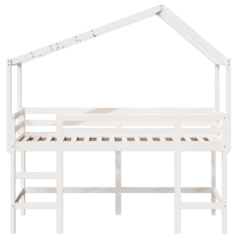 vidaXL fehér tömör fenyőfa galériaágy létrával és tetővel 90 x 190 cm