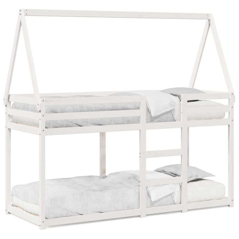 vidaXL fehér tömör fenyőfa ágy emelettel és tetővel 75 x 190 cm