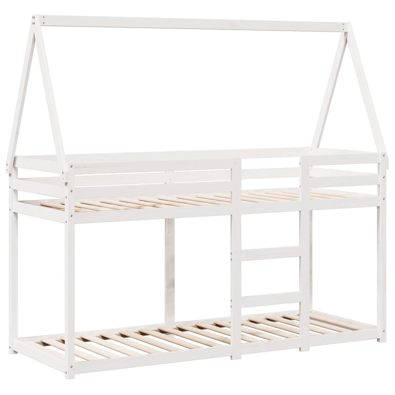 vidaXL fehér tömör fenyőfa ágy emelettel és tetővel 75 x 190 cm