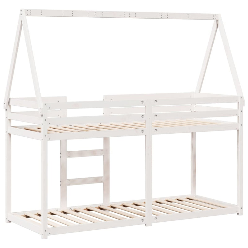 vidaXL fehér tömör fenyőfa ágy emelettel és tetővel 75 x 190 cm