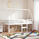 vidaXL fehér tömör fenyőfa magasított ágy tetővel 90 x 190 cm