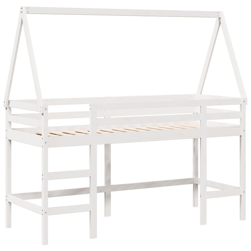 vidaXL fehér tömör fenyőfa galériaágy létrával és tetővel 90 x 190 cm