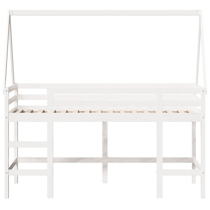 vidaXL fehér tömör fenyőfa galériaágy létrával és tetővel 90 x 190 cm