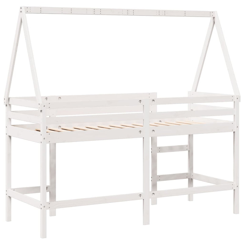 vidaXL fehér tömör fenyőfa galériaágy létrával és tetővel 90 x 190 cm
