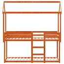 vidaXL viaszbarna tömör fenyőfa ágy emelettel és tetővel 80 x 200 cm