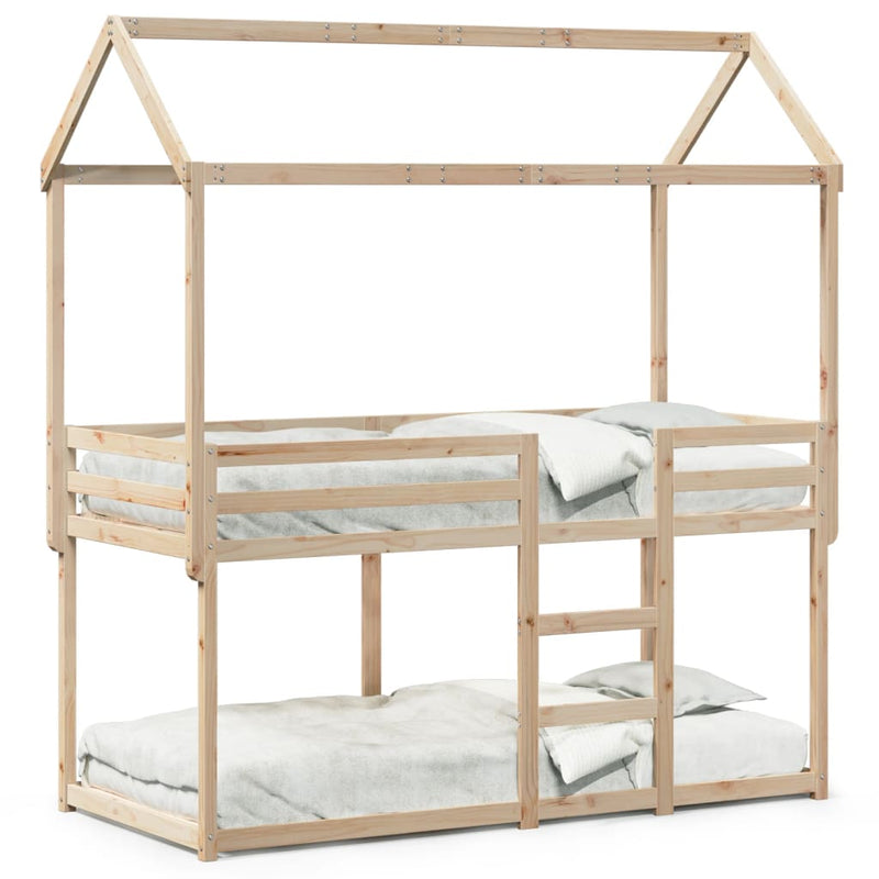 vidaXL tömör fenyőfa ágy emelettel és tetővel 75 x 190 cm