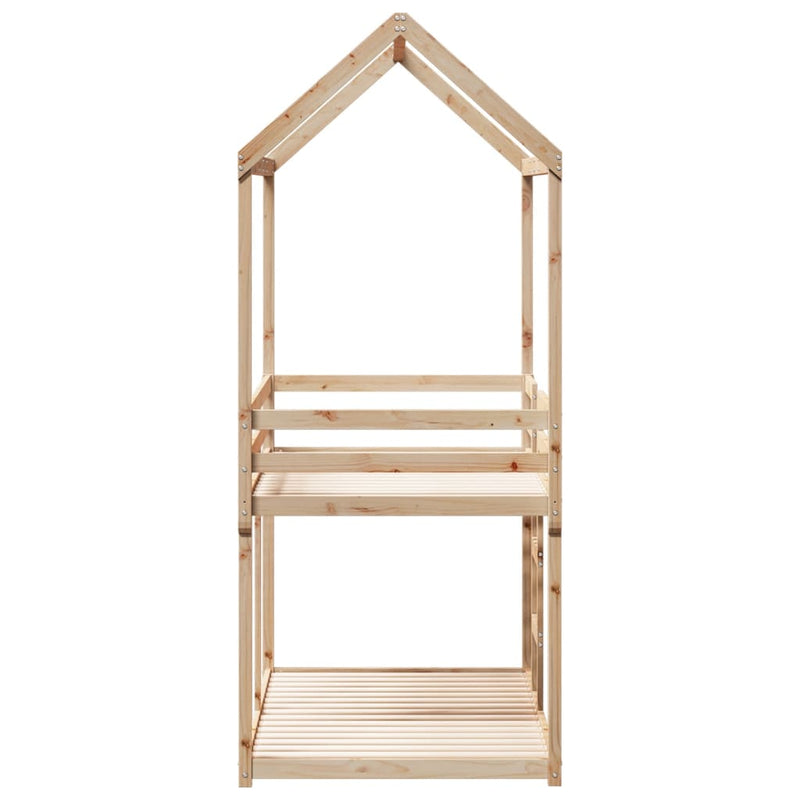 vidaXL tömör fenyőfa ágy emelettel és tetővel 75 x 190 cm
