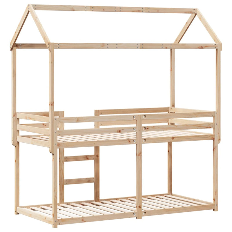 vidaXL tömör fenyőfa ágy emelettel és tetővel 75 x 190 cm