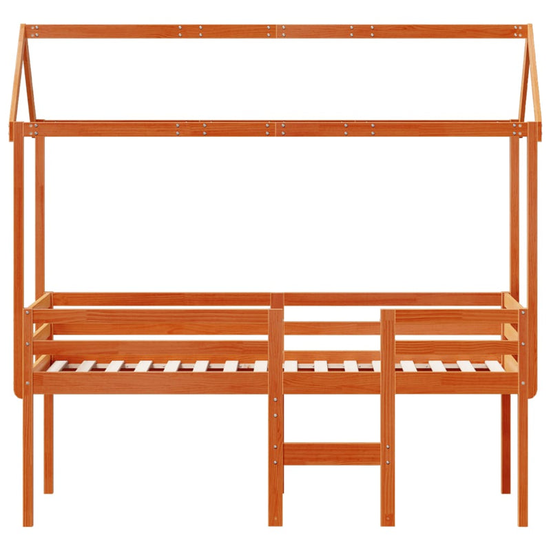 vidaXL viaszbarna tömör fenyőfa magasított ágy tetővel 90 x 200 cm