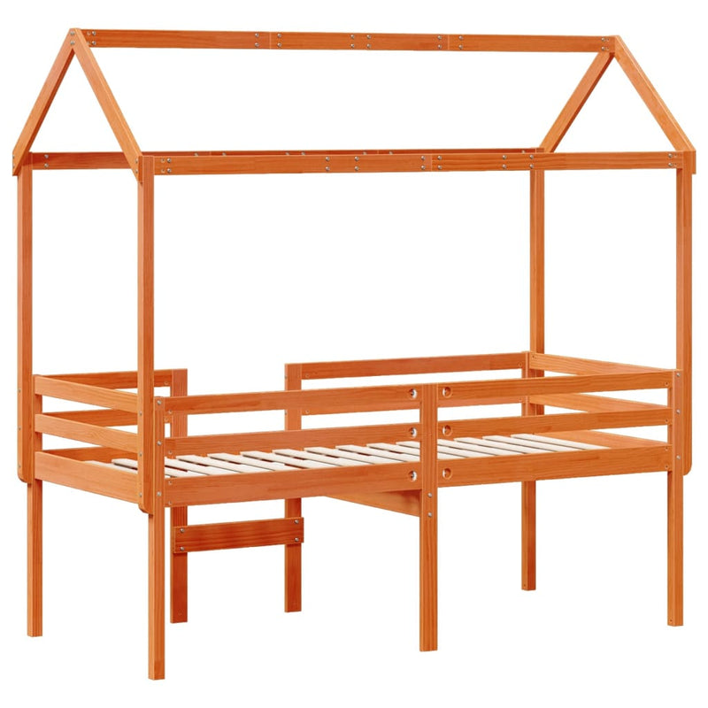 vidaXL viaszbarna tömör fenyőfa magasított ágy tetővel 90 x 200 cm