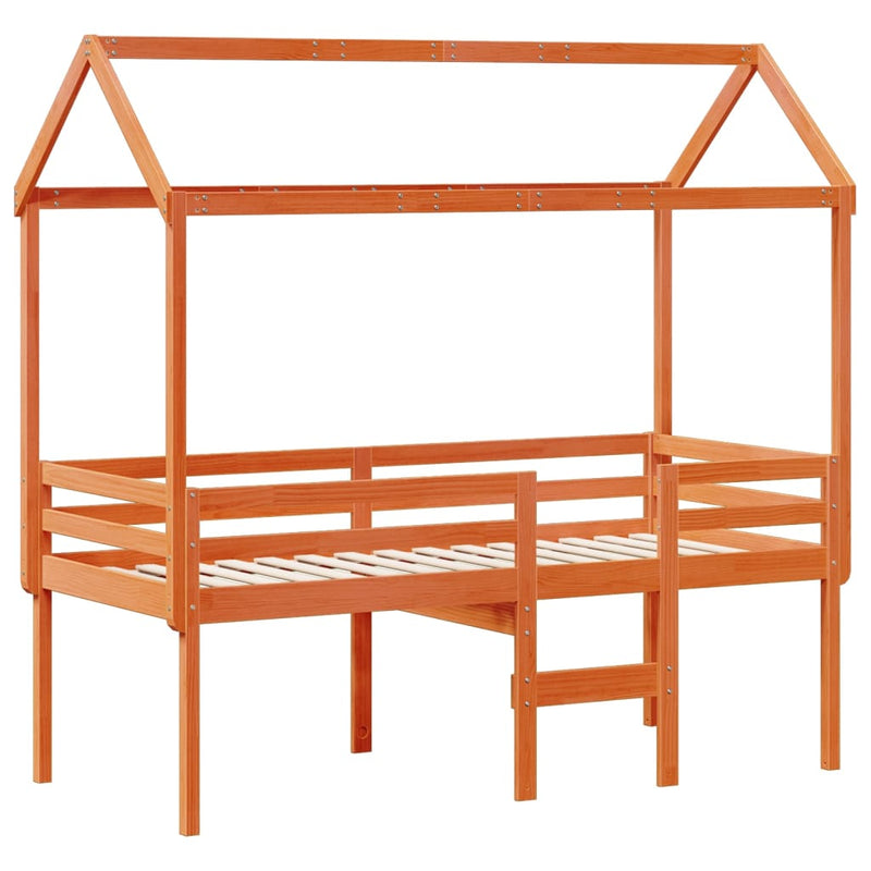 vidaXL viaszbarna tömör fenyőfa magasított ágy tetővel 80 x 200 cm