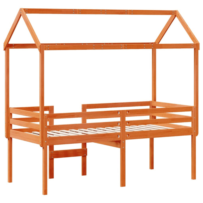 vidaXL viaszbarna tömör fenyőfa magasított ágy tetővel 80 x 200 cm