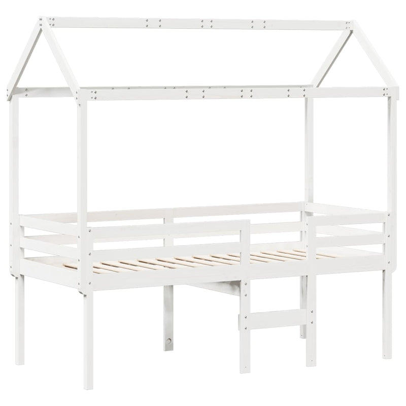 vidaXL fehér tömör fenyőfa magasított ágy tetővel 90 x 190 cm