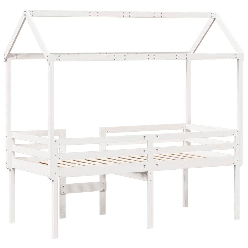 vidaXL fehér tömör fenyőfa magasított ágy tetővel 90 x 190 cm