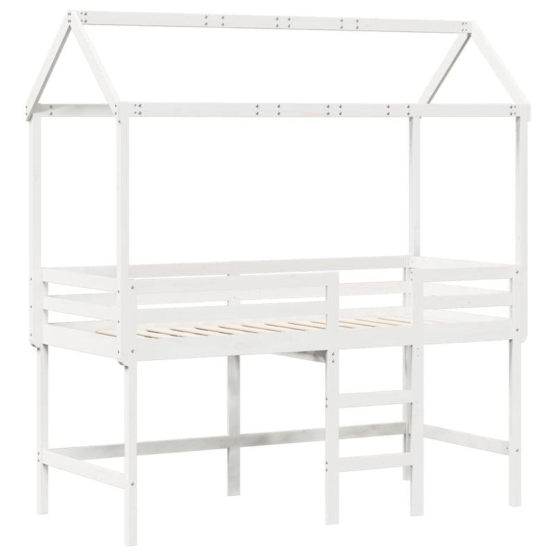 vidaXL fehér tömör fenyőfa galériaágy létrával és tetővel 90 x 190 cm