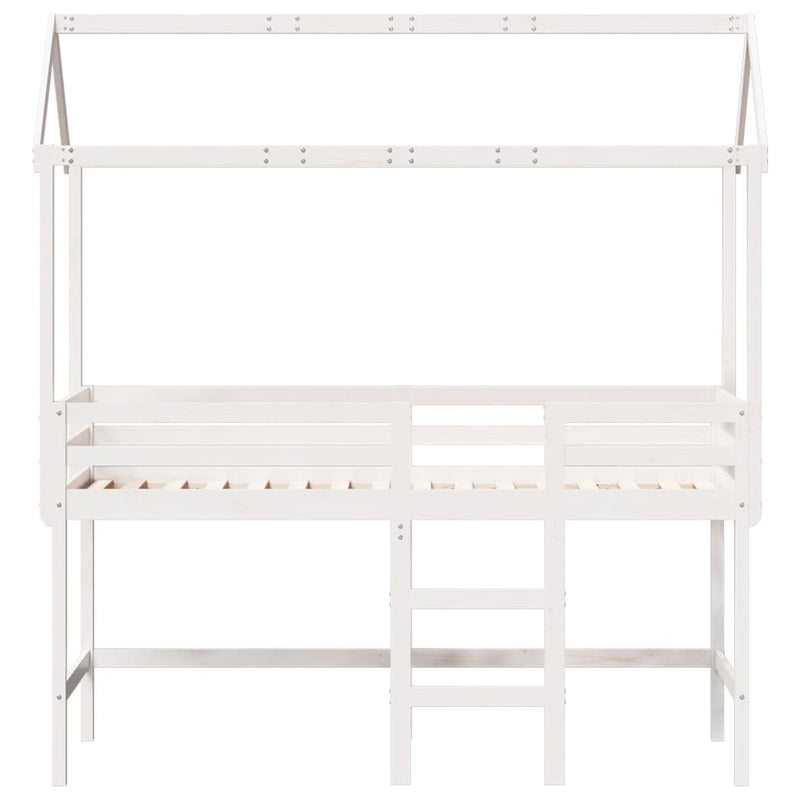 vidaXL fehér tömör fenyőfa galériaágy létrával és tetővel 90 x 190 cm