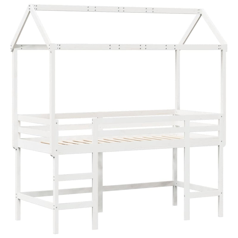 vidaXL fehér tömör fenyőfa galériaágy létrával és tetővel 90 x 190 cm